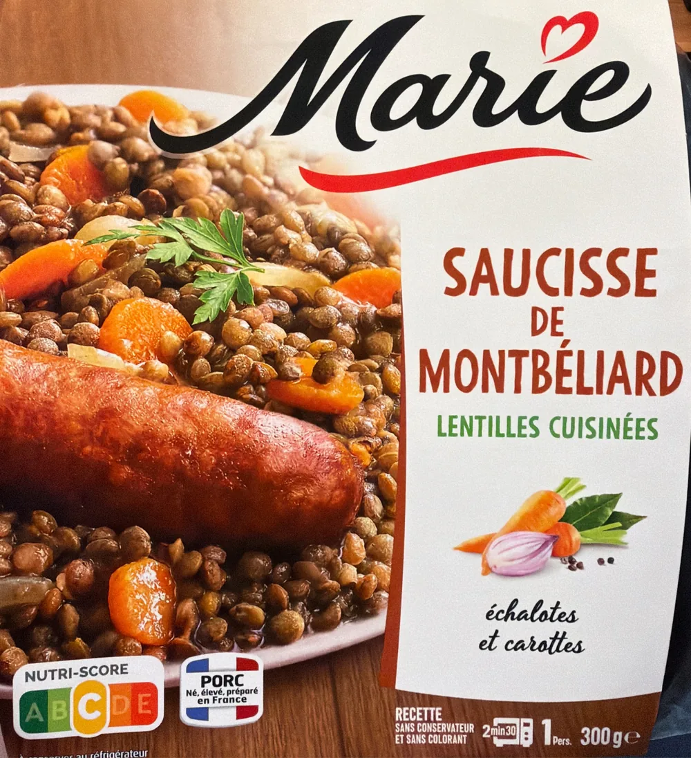 Saucisse de Montbéliard, Lentilles cuisinées
