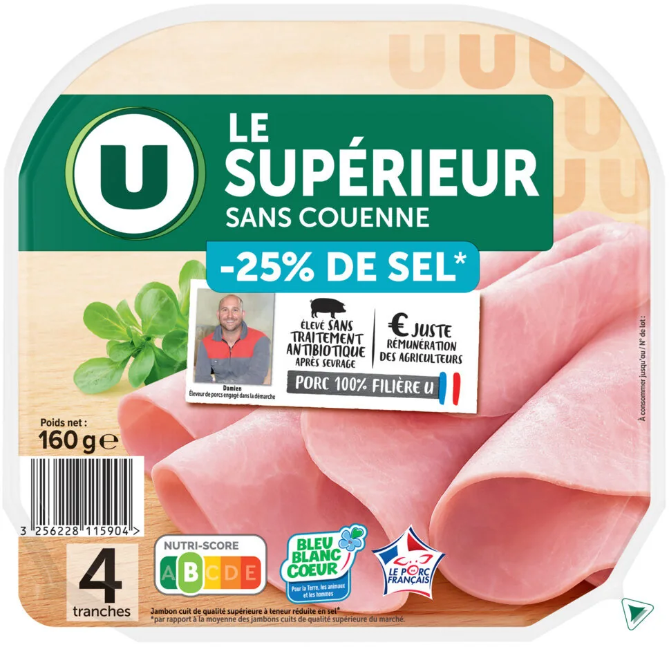 Jambon Supérieur sans couenne -25% sel - x4 tranches, 160g