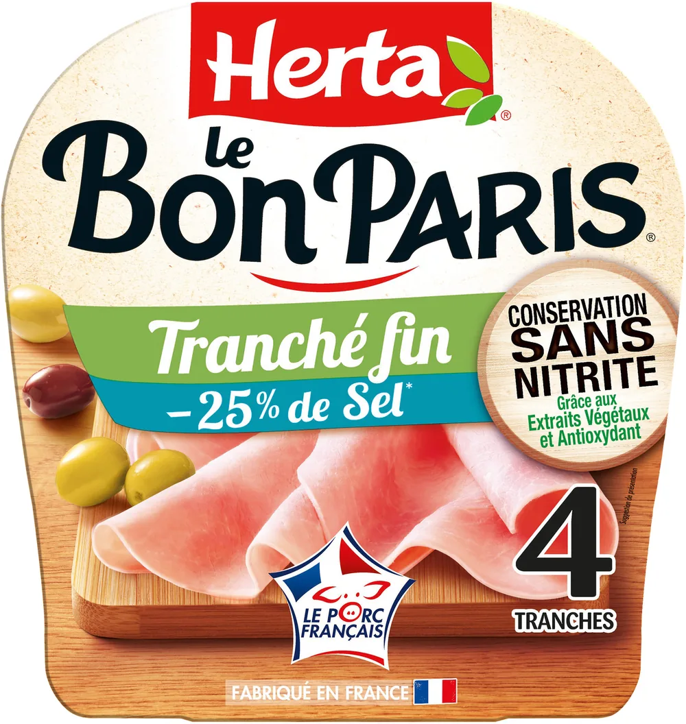 LE BON PARIS Jambon tranché fin sel réduit sans nitrite x4
