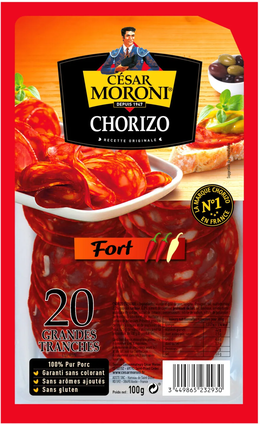 Chorizo fort MORONI, 20 grandes tranches