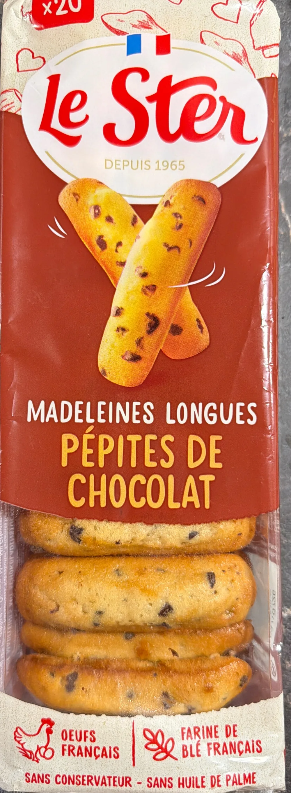 Madeleines longues pépites de chocolat