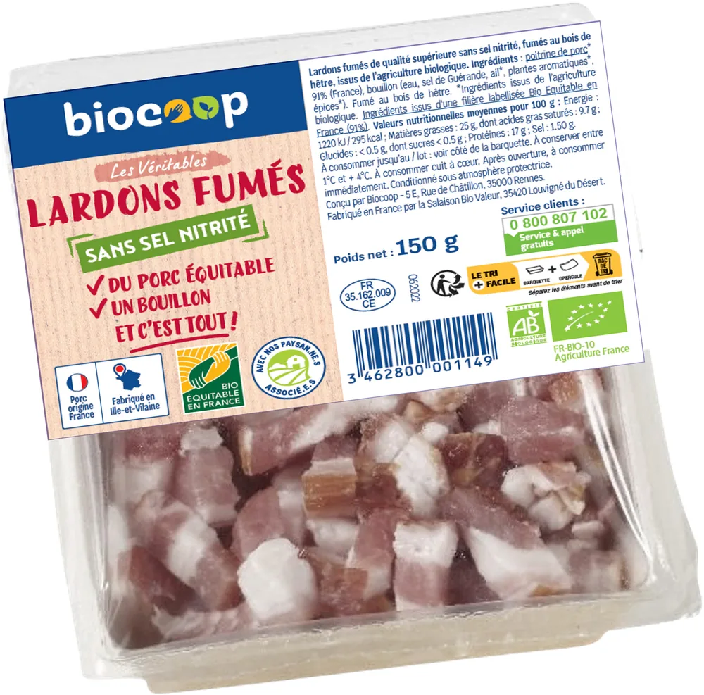 Lardons fumés sans sel nitrité