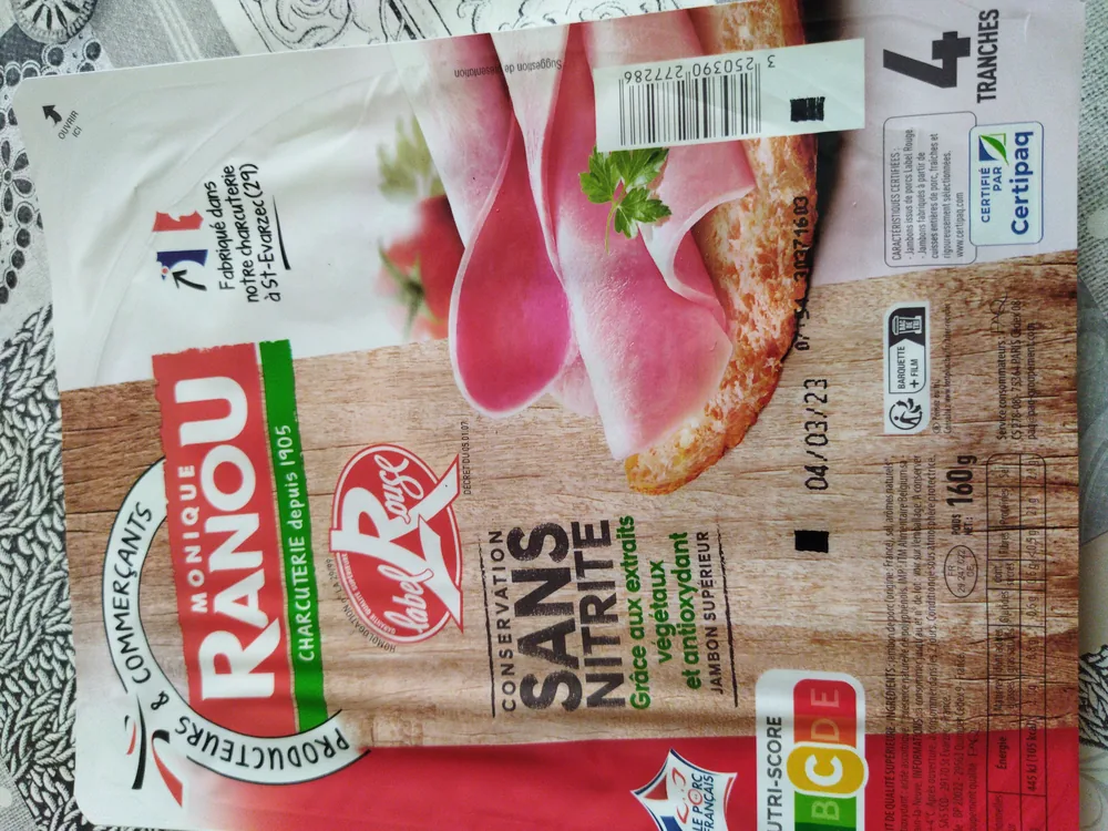 Jambon sup dd csn label rouge 4t 160g