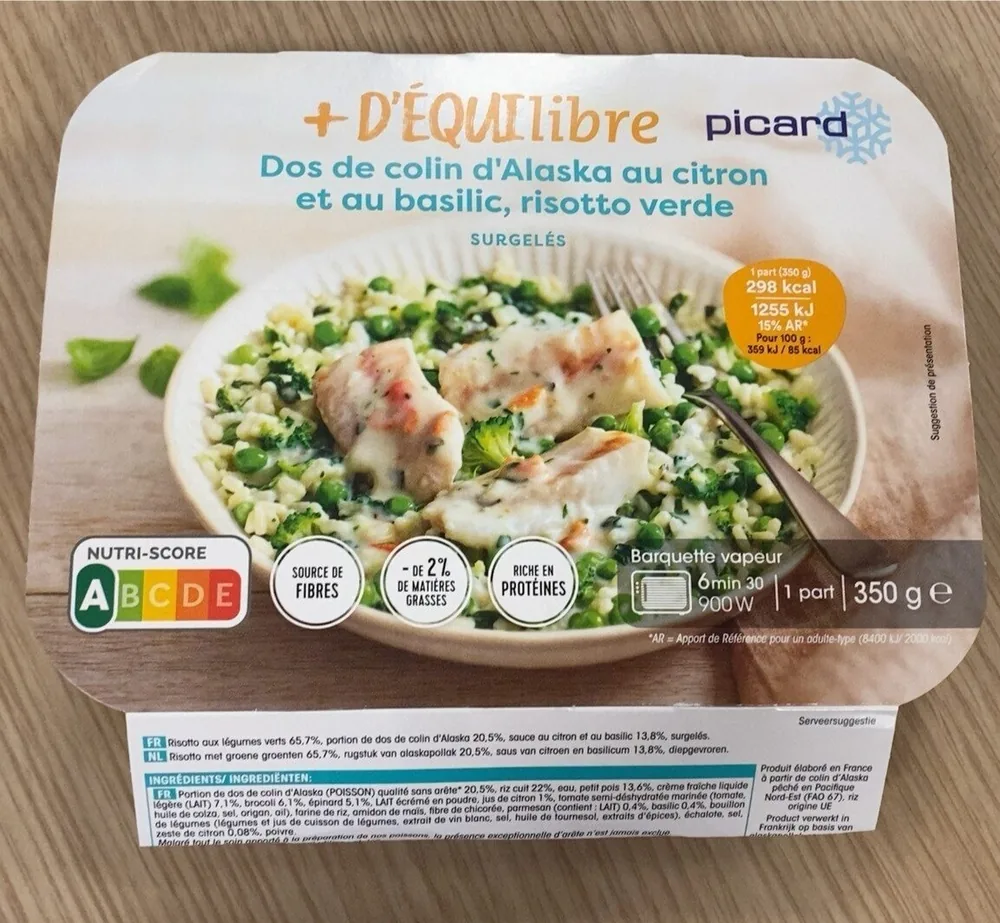 Colin d'Alaska au citron et au basilic, risotto verde