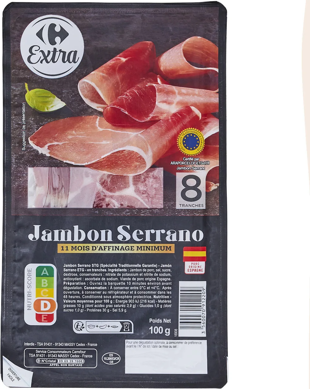 Jambon Serrano 11 mois d'affinage minimum