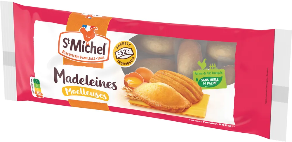 St michel - madeleines moelleuses nature x32 sachets individuels - le paquet de 800g