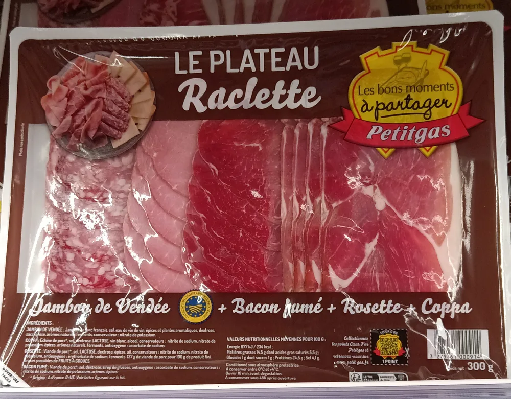 Le plateau Raclette - Jambon de Vendée Bacon fumé Rosette Coppa