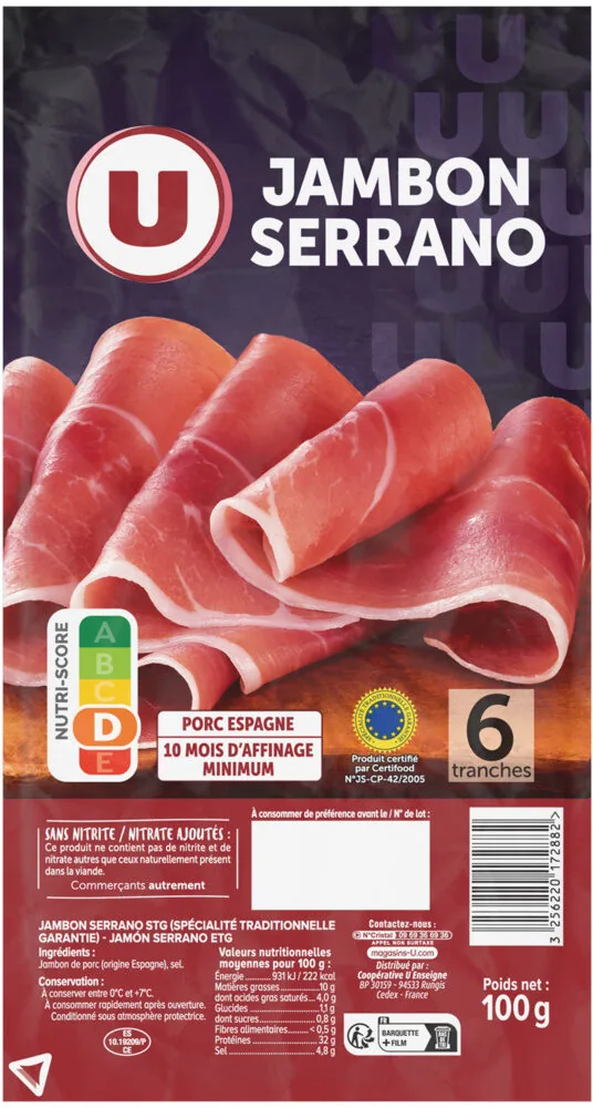 Jambon Serrano - x6 tranches, 100g