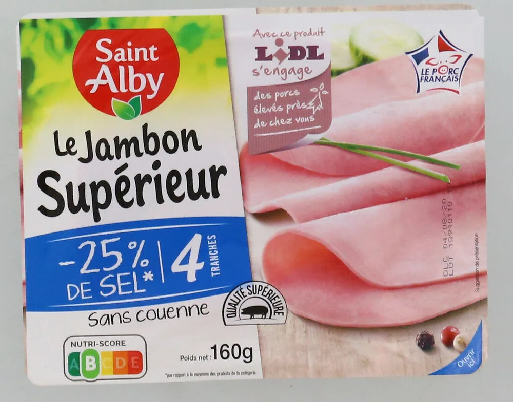 Le jambon supérieur -25% de sel sans couenne