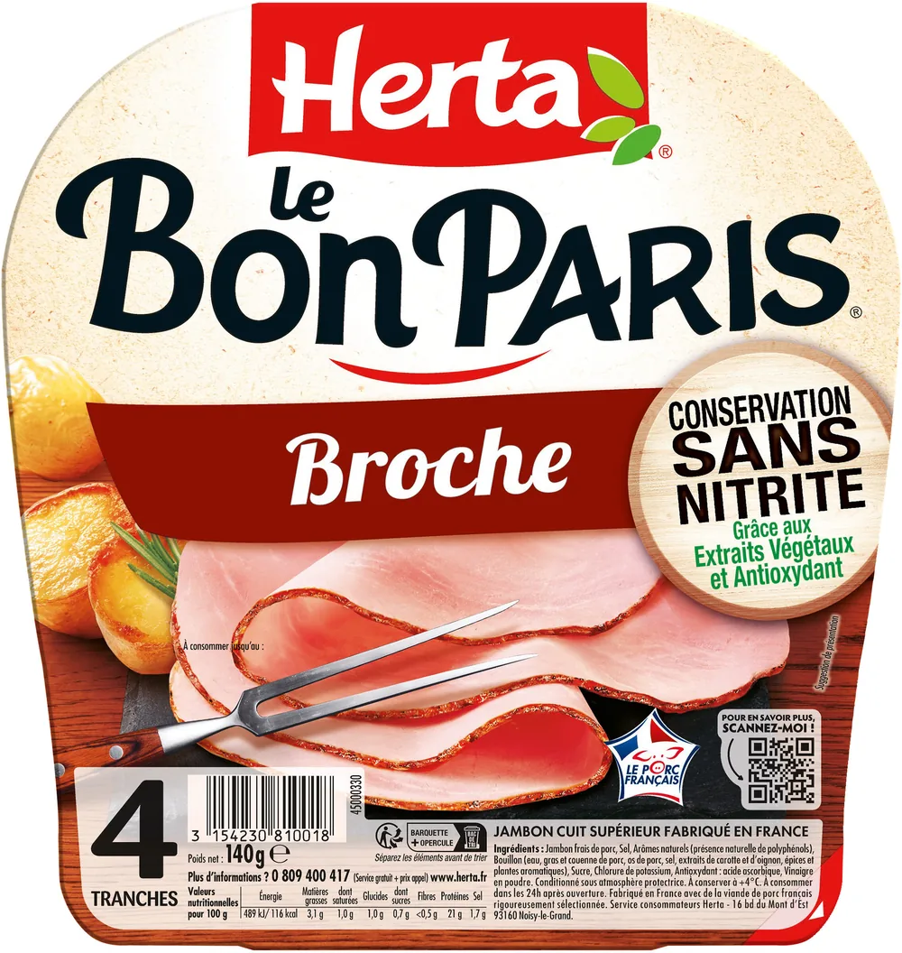 HERTA LE BON PARIS Jambon à la Broche sans nitrite x4 - 140g