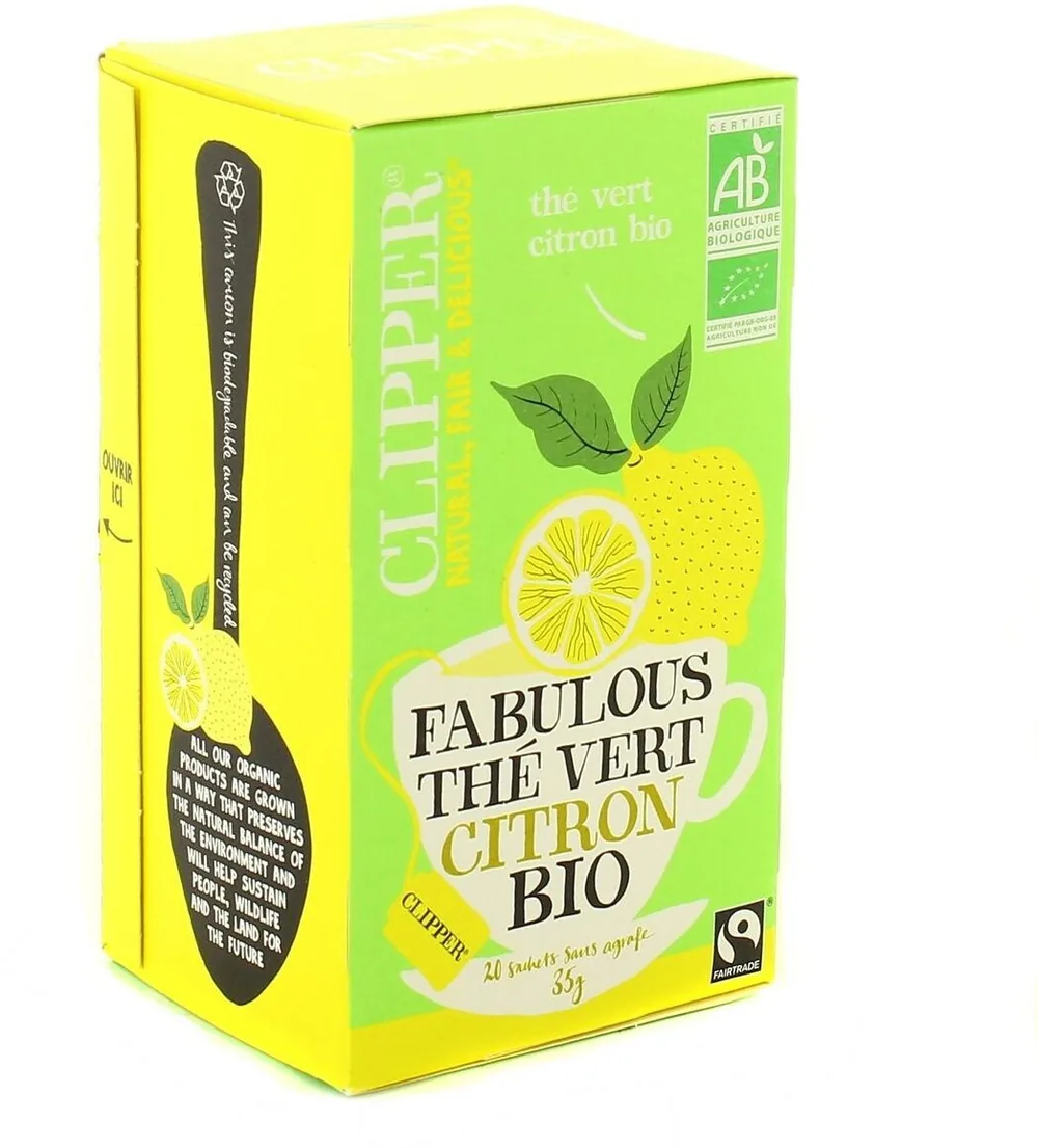 Thé vert au citron bio x 20 sachets sans agrafe