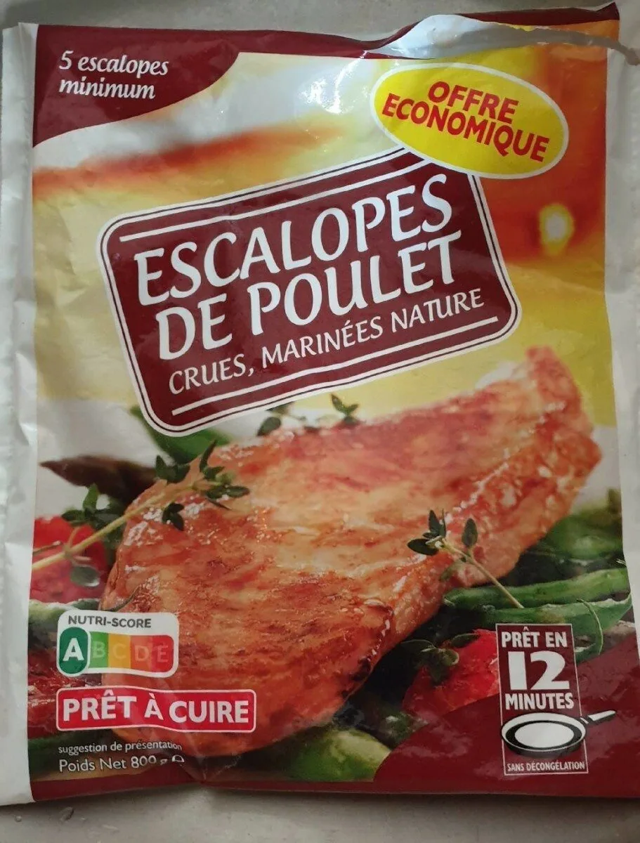 Escalopes de poulet crues, marinées nature