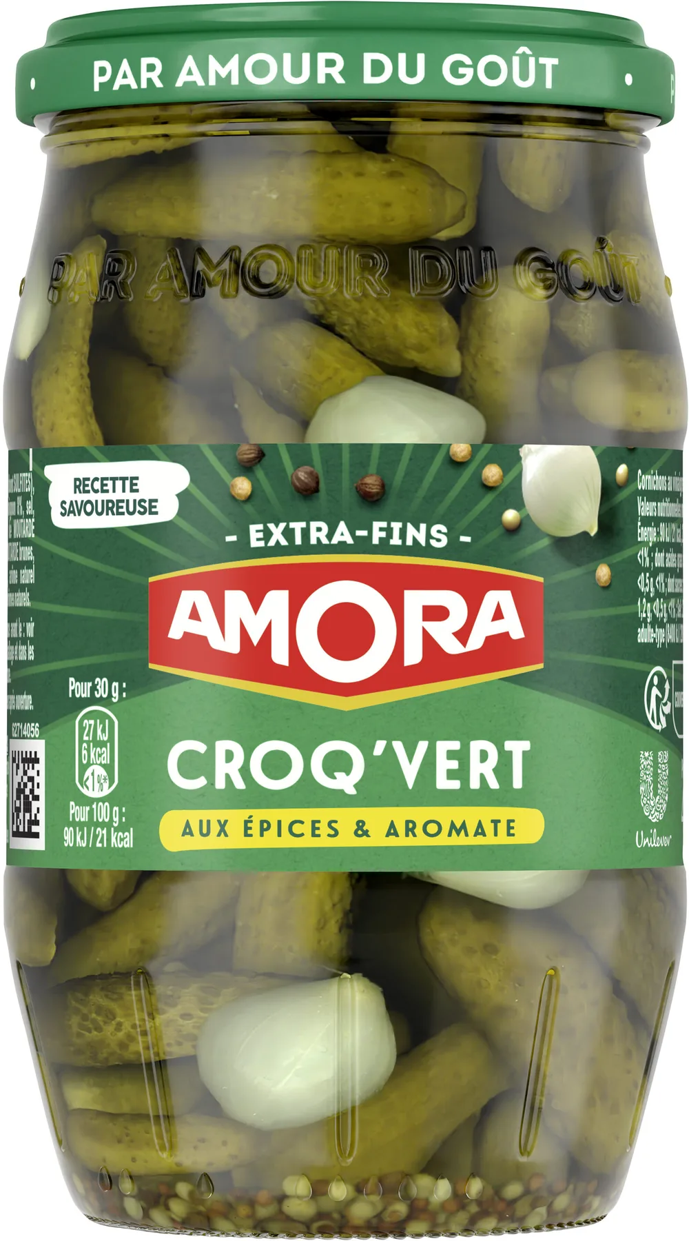 Amora Croq'Vert Cornichons Extra-Fins aux Épices &amp; Aromate 210g