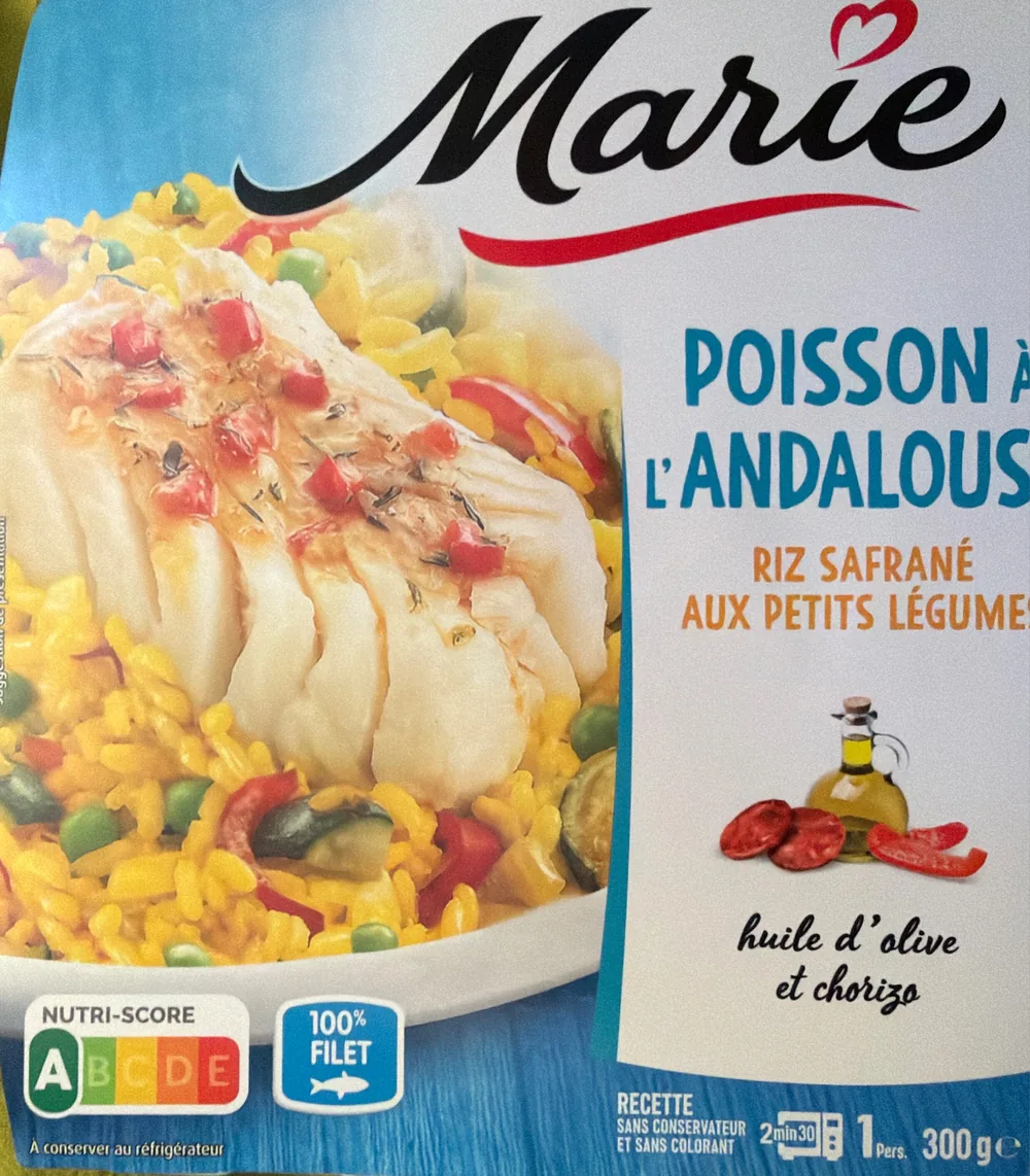 Poisson à l'andalouse riz safrané aux petits légumes