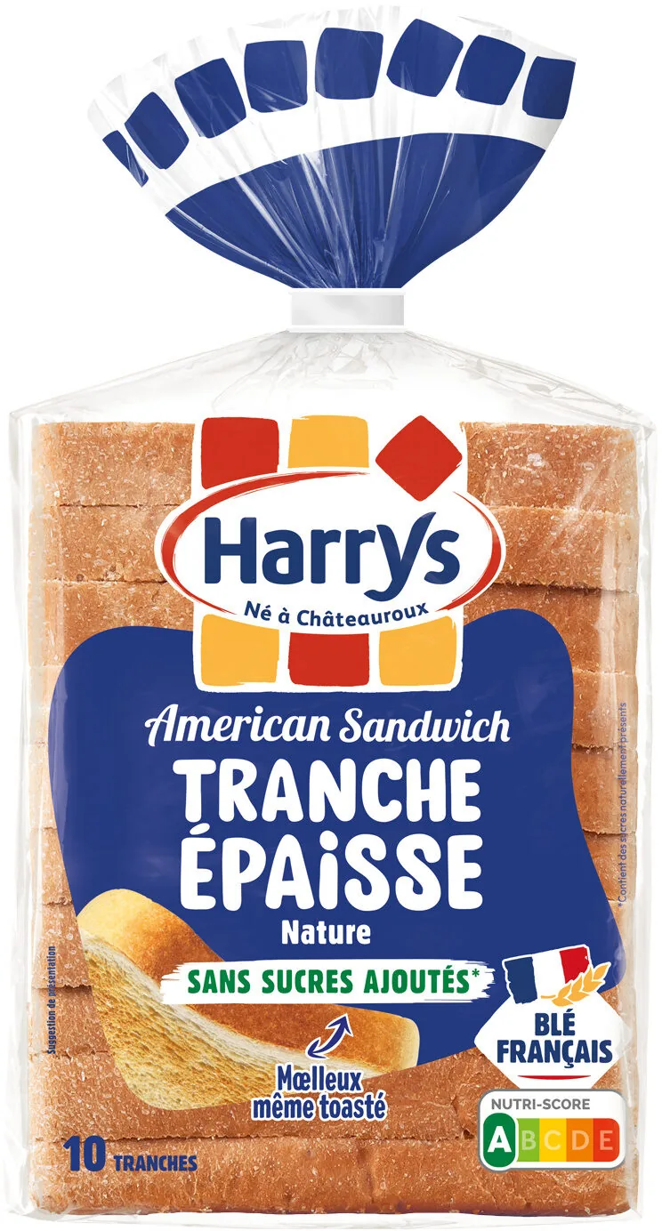 Pain de mie american sandwich nature tranches épaisses sans sucres ajoutés 550g