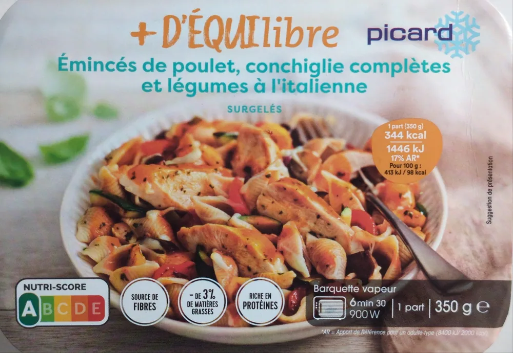 Émincés de poulet conchiglie complètes et légumes à l'italienne